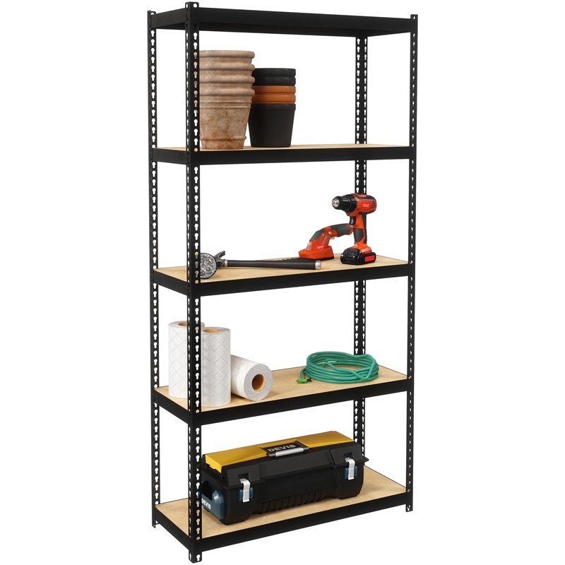 Home Square 2 Piece Metal Shelving Unit Set with 5 Shelf in Black and Brown