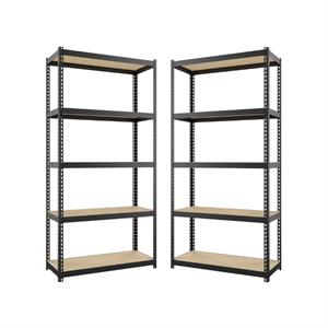 home square 2 piece metal shelving unit set with 5 shelf in black and brown