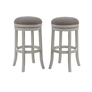 Home Square 2 Piece Backless Wood Bar Stool Set in Distressed Antique White