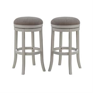 Home Square 2 Piece 34&quot Backless Wood Bar Stool Set in Distressed Antique White