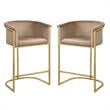 Home Square 2 Piece Velvet Counter Stool Set with Gold Metal Base in Beige