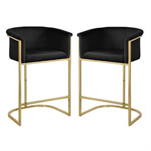 home square 2 piece modern velvet counter stool set with gold metal base