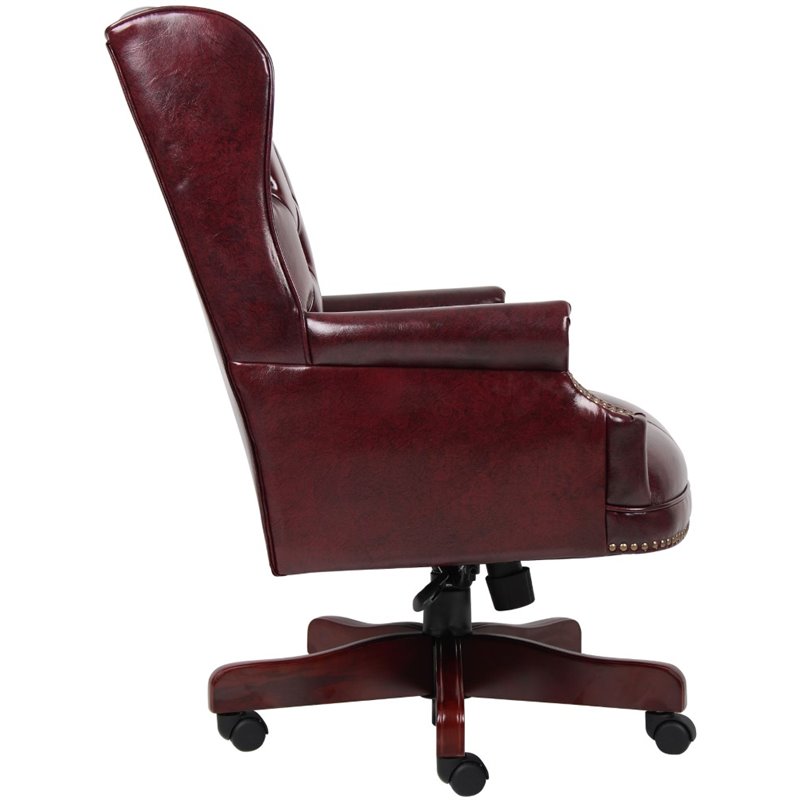 Home Square 2 Piece High Back Faux Leather Tufted Executive Chair Set in Oxblood