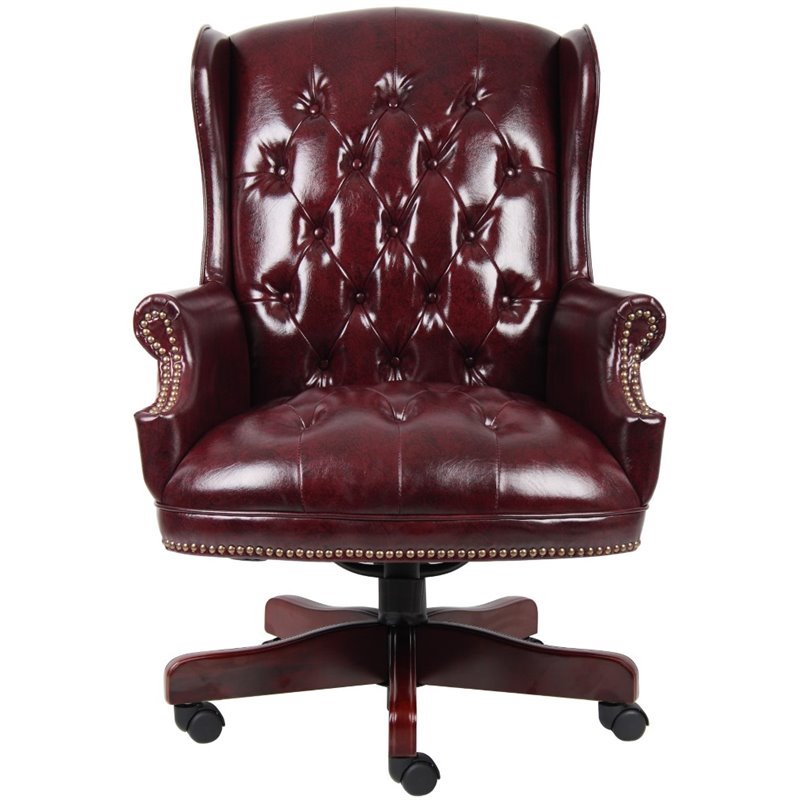Home Square 2 Piece High Back Faux Leather Tufted Executive Chair Set in Oxblood