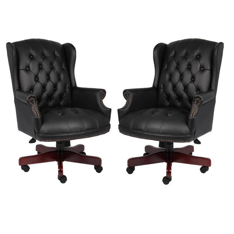 Home Square 2 Piece High Back Faux Leather Tufted Executive Chair Set in Black