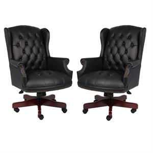 home square 2 piece high back faux leather tufted executive chair set in black
