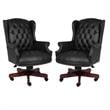 Home Square 2 Piece High Back Faux Leather Tufted Executive Chair Set in Black