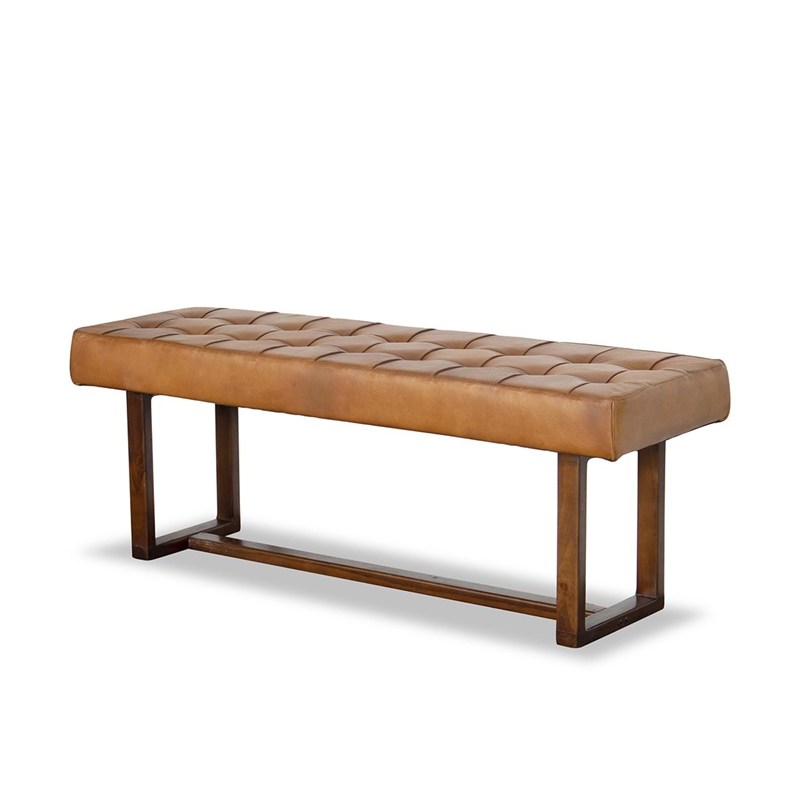 Home Square 2 Piece Mid Century Modern Genuine Leather Bench Set in Espresso