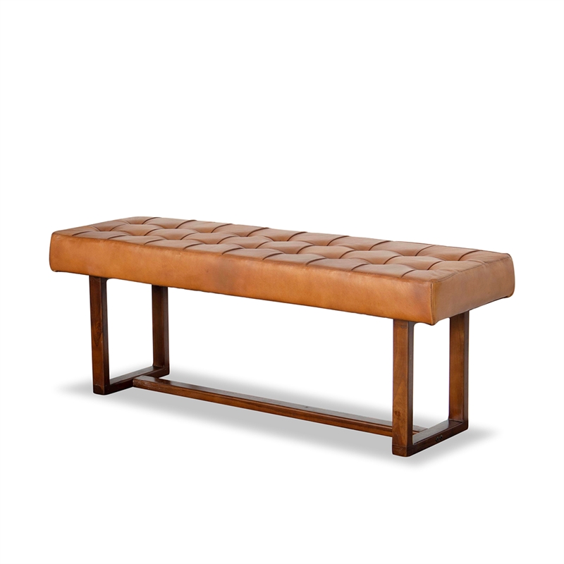 Home Square 2 Piece Mid Century Modern Genuine Leather Bench Set in Espresso