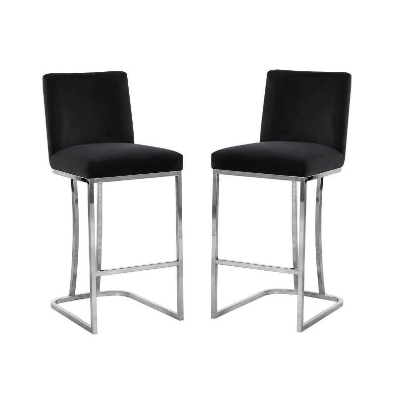 Home Square 2 Piece Velvet Counter Stool Set with Gold Metal Base in Black