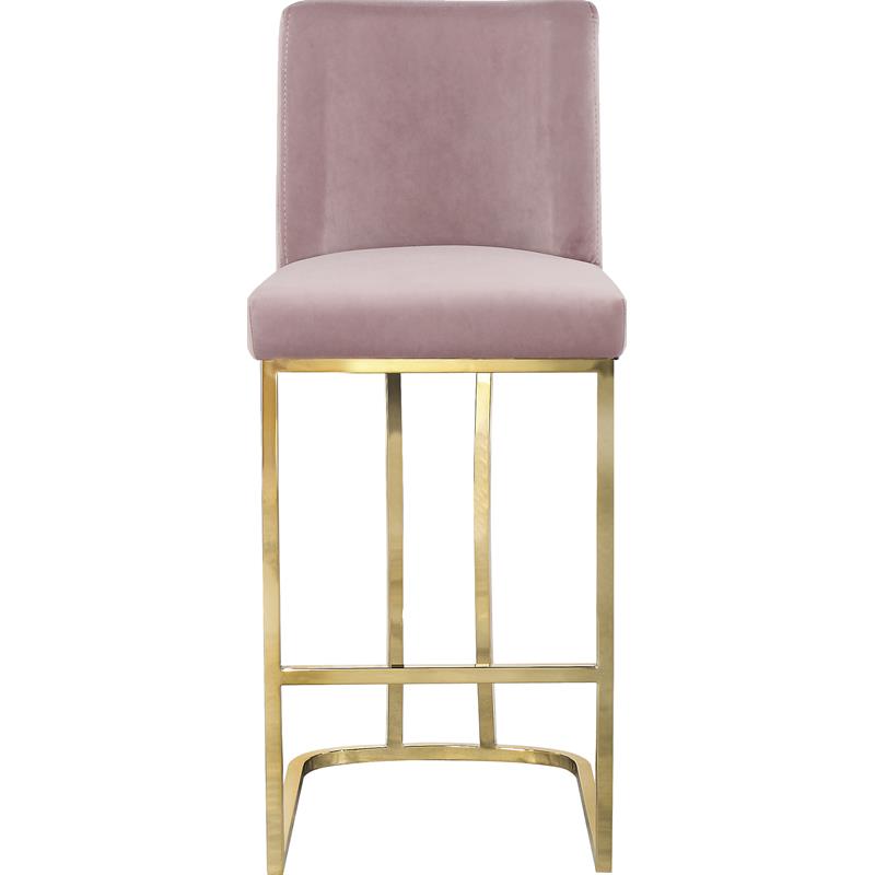 Home Square 2 Piece Velvet Counter Stool Set with Gold Metal Base in Pink