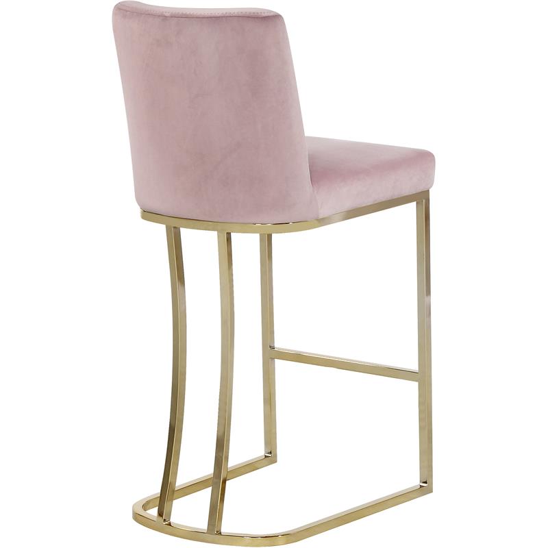 Home Square 2 Piece Velvet Counter Stool Set with Gold Metal Base in Pink