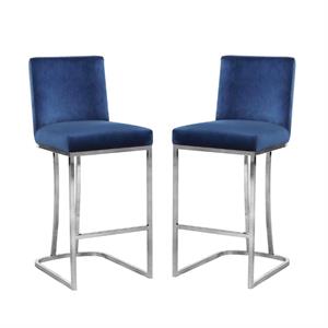 Home Square 2 Piece Velvet Counter Stool Set with Metal Base in Navy Blue