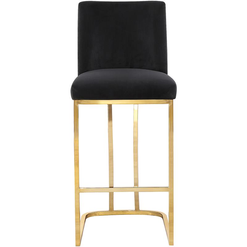 Home Square 2 Piece Velvet Counter Stool Set with Metal Base in Black