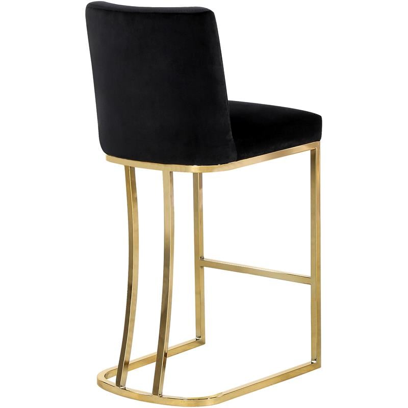 Home Square 2 Piece Velvet Counter Stool Set with Metal Base in Black