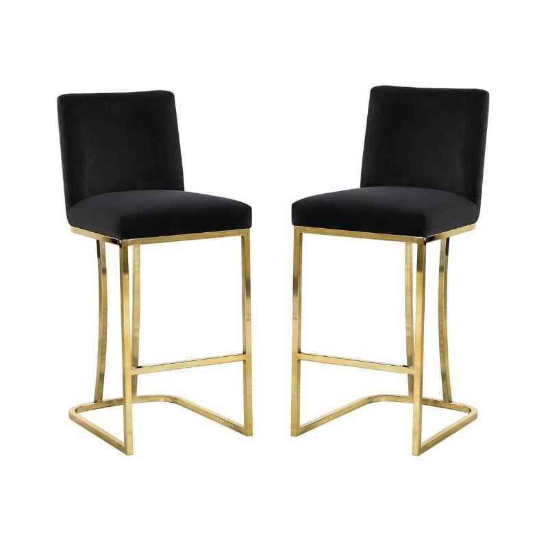 Home Square 2 Piece Velvet Counter Stool Set with Metal Base in Black