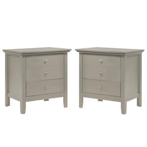 Home Square 2 Piece Solid Wood Nightstand Set with 3 Drawer in Silver Champagne