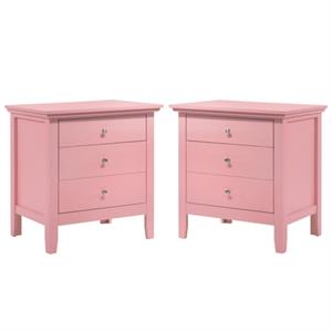 home square 2 piece solid wood nightstand set with 3 drawer in pink