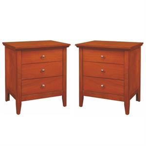 Home Square 2 Piece Solid Wood Nightstand Set with 3 Drawer in Oak