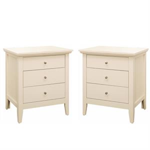 home square 2 piece solid wood nightstand set with 3 drawer in beige