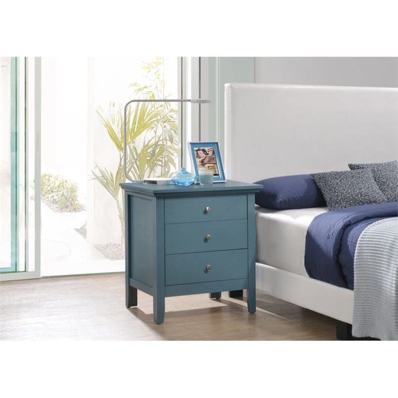 Home Square 2 Piece Solid Wood Nightstand Set with 3 Drawer in Teal Blue