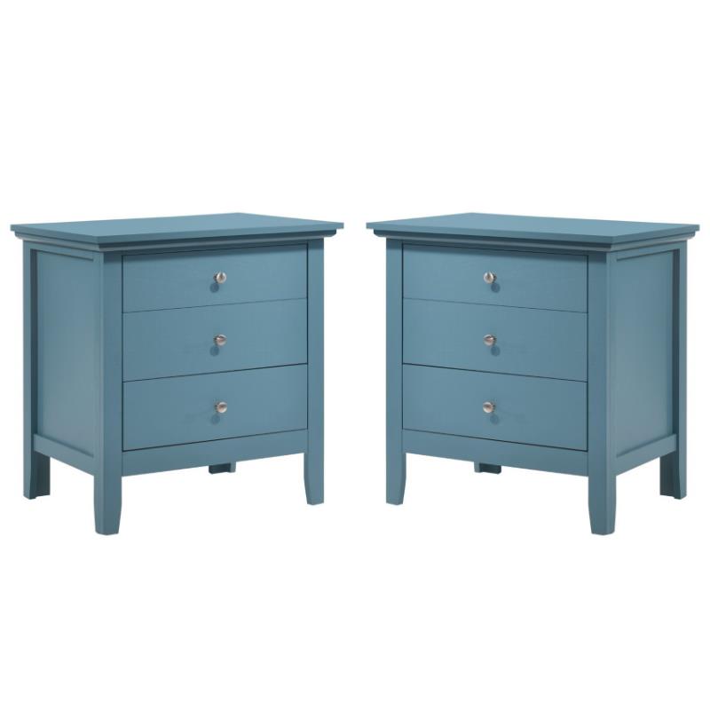 Home Square 2 Piece Solid Wood Nightstand Set with 3 Drawer in Teal Blue