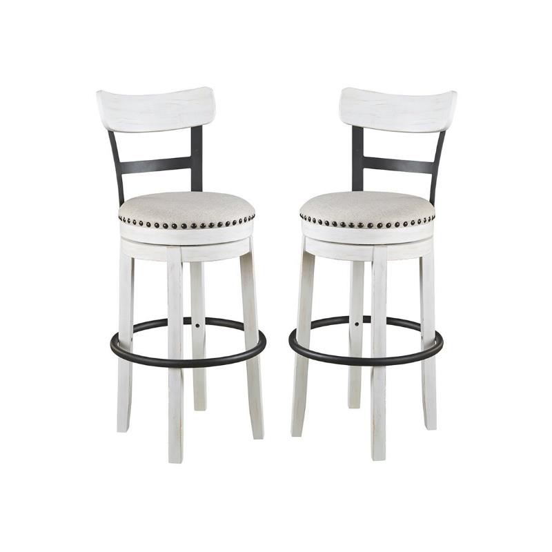 Home Square 2 Piece Upholstered Swivel Wood Bar Stool Set in Vintage White