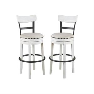 home square 2 piece upholstered swivel wood bar stool set in vintage white