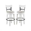 Home Square 2 Piece Upholstered Swivel Wood Bar Stool Set in Vintage White