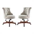 Home Square 2 Piece Upholstered Wood Office Chair Set in Natural Beige