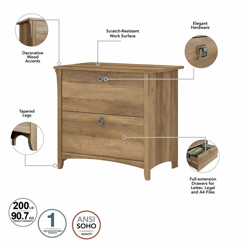 Home Square 2 Piece Wood Filing Cabinet Set with 2 Drawer in Reclaimed Pine