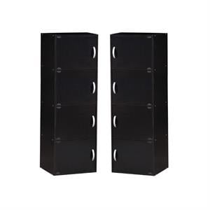 Home Square 2 Piece Multi Purpose Wooden Bookcase Set with 4 Shelf in Black