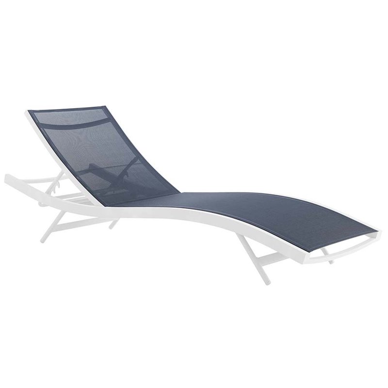 Home Square 2 Piece Teslin Fabric Patio Chaise Lounge Set in White and Navy