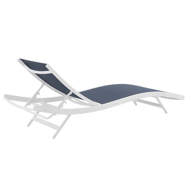 Home Square 2 Piece Teslin Fabric Patio Chaise Lounge Set in White and Navy