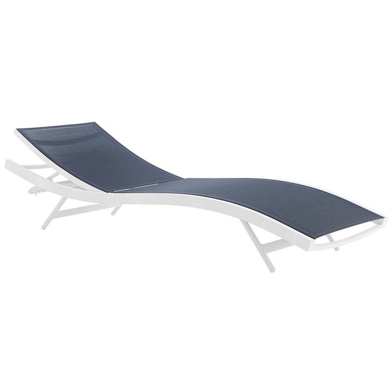 Home Square 2 Piece Teslin Fabric Patio Chaise Lounge Set in White and Navy