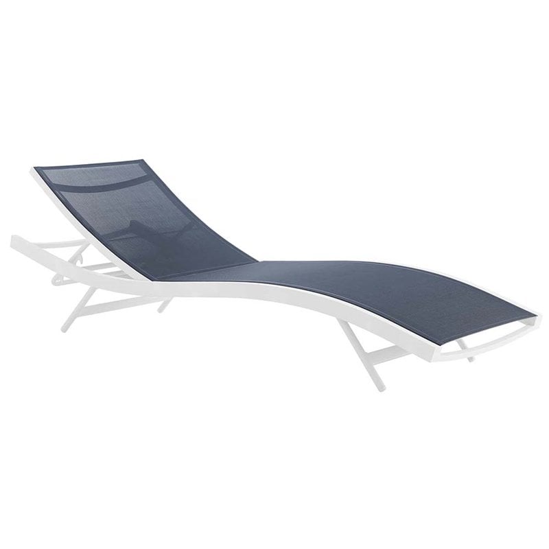 Home Square 2 Piece Teslin Fabric Patio Chaise Lounge Set in White and Navy