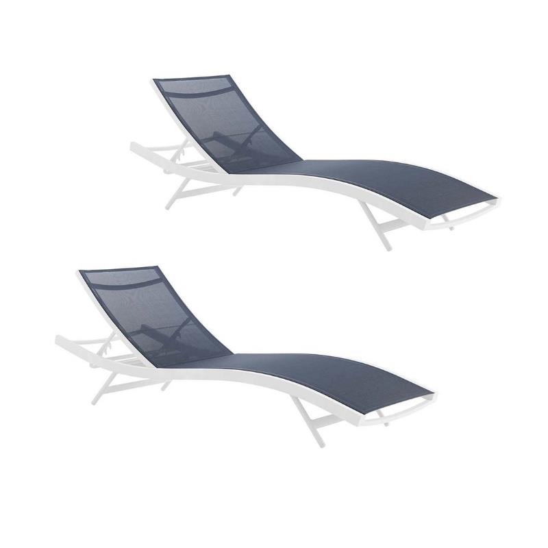 Home Square 2 Piece Teslin Fabric Patio Chaise Lounge Set in White and Navy