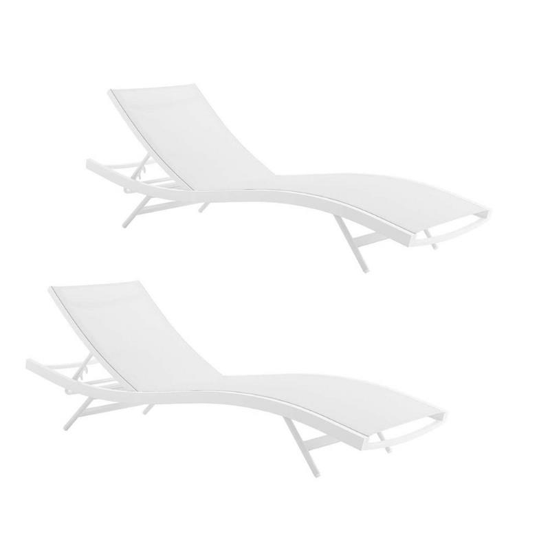 Home Square 2 Piece Teslin Fabric Patio Chaise Lounge Set in White