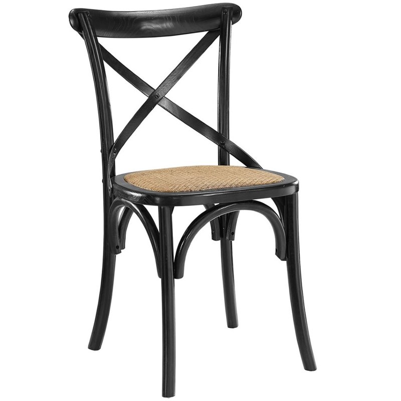 Home Square 2 Piece Wood Frame/Rattan Seat Dining Chair Set in Black/Natural