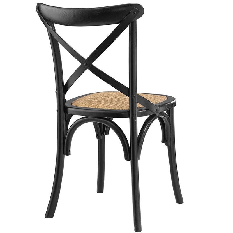 Home Square 2 Piece Wood Frame/Rattan Seat Dining Chair Set in Black/Natural