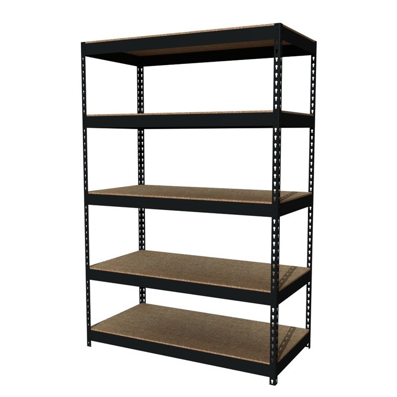 Home Square 2 Piece Riveted Metal Shelving Unit Set with 5 Shelf in Black