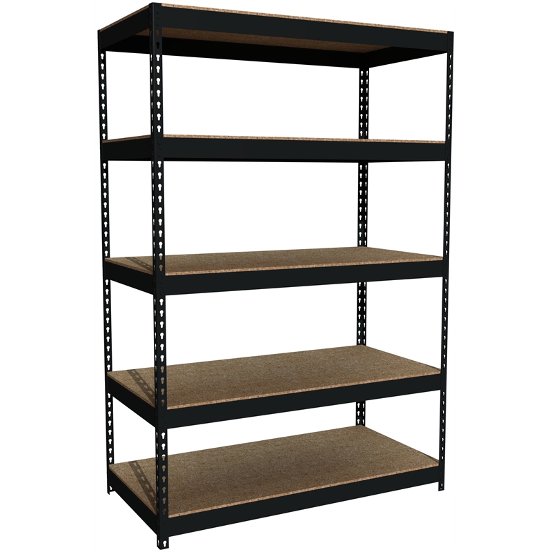 Home Square 2 Piece Riveted Metal Shelving Unit Set with 5 Shelf in Black