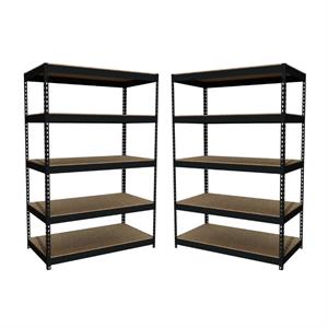 Home Square 2 Piece Riveted Metal Shelving Unit Set with 5 Shelf in Black