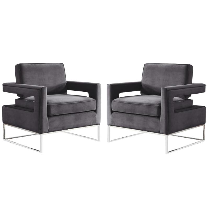 Home Square 2 Piece Upholstered Velvet Accent Chair Set in Gray and Chrome