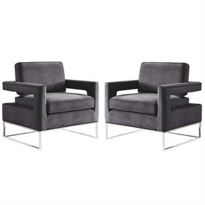 home square 2 piece upholstered velvet accent chair set in gray and chrome