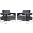 Home Square 2 Piece Upholstered Velvet Accent Chair Set in Gray and Chrome