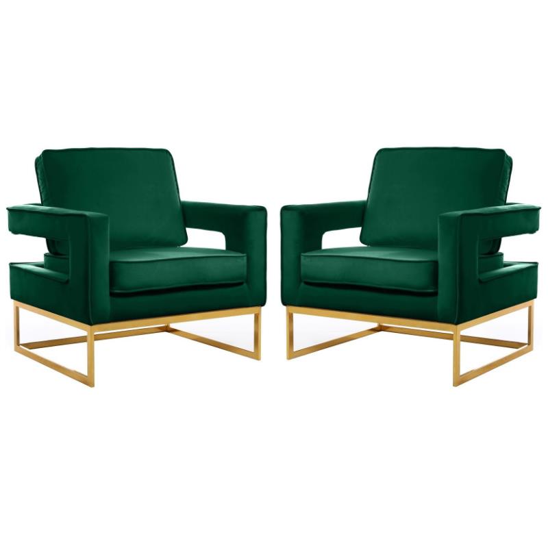 Upholstered Velvet Accent Chair Set, Emerald Green Accent Chair Set
