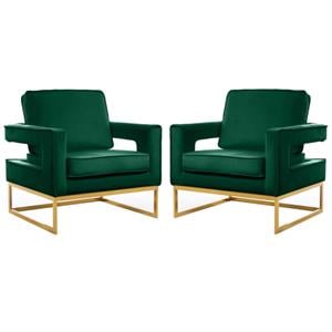 Home Square 2 Piece Upholstered Velvet Accent Chair Set in Green and Gold