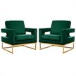 Home Square 2 Piece Upholstered Velvet Accent Chair Set in Green and Gold