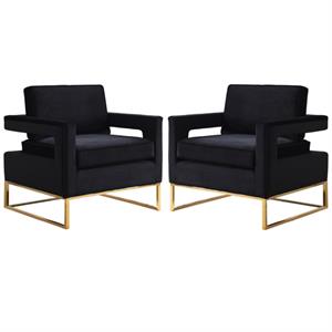 home square 2 piece upholstered velvet accent chair set in black and gold